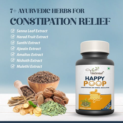 TREOWNUT Happy Poop - Constipation Relief and Regulates Bowel Movement. Free of Artificial Flavors, Sweeteners, and Colors. Nutraceutical Tablets