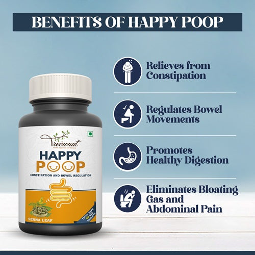 TREOWNUT Happy Poop - Constipation Relief and Regulates Bowel Movement. Free of Artificial Flavors, Sweeteners, and Colors. Nutraceutical Tablets