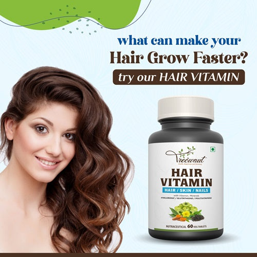 TREOWNUT Hair Vitamin – For Hair, Skin, and Nails with Essential Multivitamins, Amino Acids, and Nutraceutical Extracts. No Artificial Preservatives Added. Nutraceutical Tablets (60 Tablets)