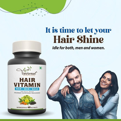 TREOWNUT Hair Vitamin – For Hair, Skin, and Nails with Essential Multivitamins, Amino Acids, and Nutraceutical Extracts. No Artificial Preservatives Added. Nutraceutical Tablets (60 Tablets)