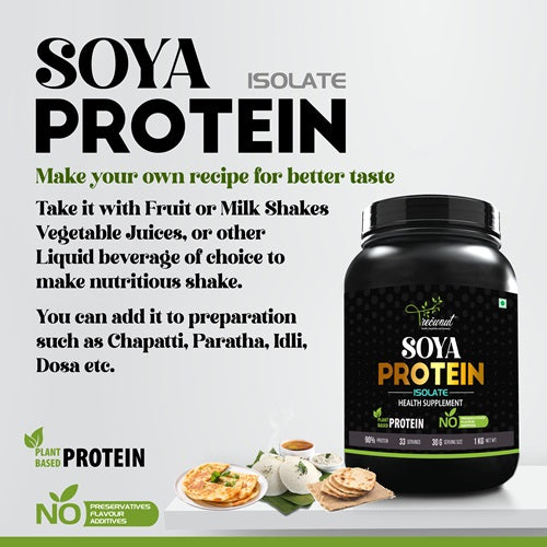 TREOWNUT Soya Protein Isolate - 1kg Vegan Plant-Based Protein Supplement Powder, Unflavoured (27 Grams of Protein per Serving)